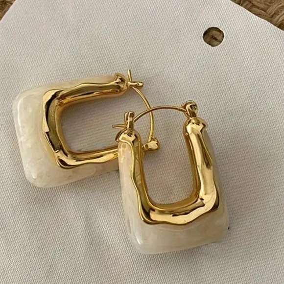 Curated by Megan Jewelry - Gold plated ivory coloured resin Hoop earrings